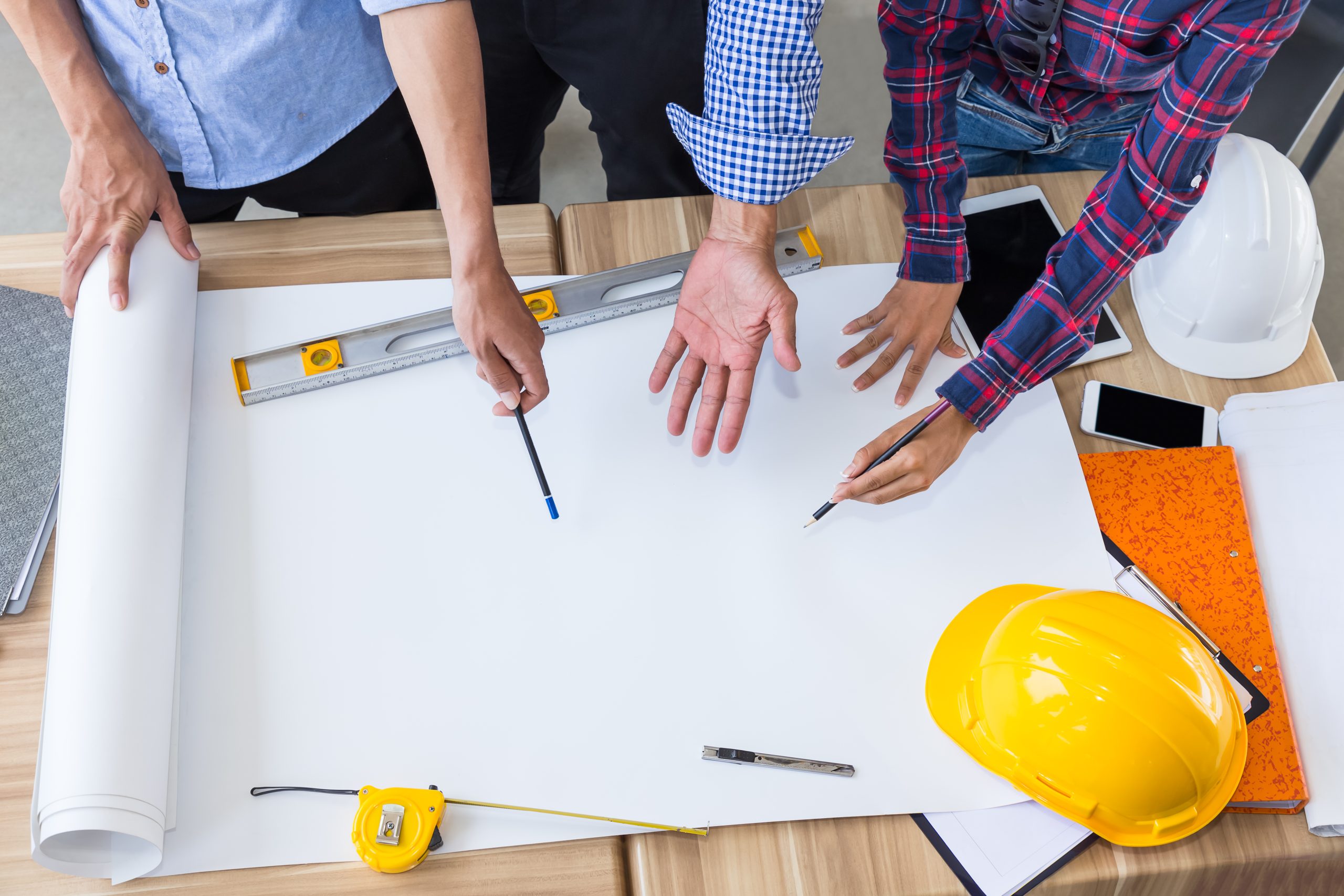 engineer workspace desk background top view with copy space scaled